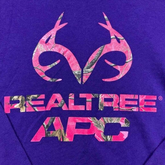 Realtree APC Womens Long‎ Sleeve T Shirt M Graphics Logo Purple Pink Cotton - Picture 2 of 6